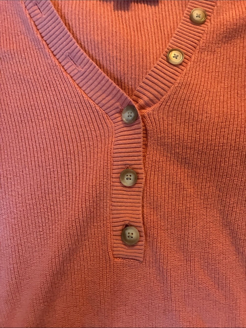 LOFT Women's Pink Button-Detail V-Neck Sweater - Picture 3 of 5
